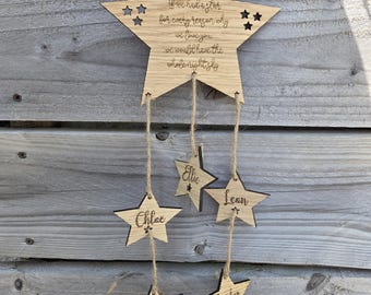 Personalized Hanging Family Stars, Wooden Mother's Day Keepsake