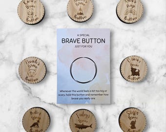 Personalized Brave Button: Custom Wooden Pocket Token Keepsake