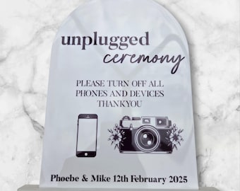 White Gloss Acrylic Unplugged Wedding Sign: Modern Ceremony Decor
