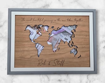 Personalized Wedding World Map: Unique Honeymoon Cash Gift