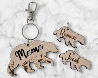 Personalized Mama Bear Keychain, Wooden Mother's Day Gift from Kids