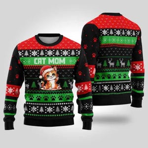 Funny Cat Mom Christmas Ugly Sweater, Cat Lover Mom Ugly Xmas, Cat Mom Holiday Ugly Sweater
