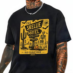 Skellie Motel Funny Halloween Shirt, Funny Skeleton Halloween Fall Shirt, Halloween Humor Vintage Shirt, Trendy Halloween Shirt