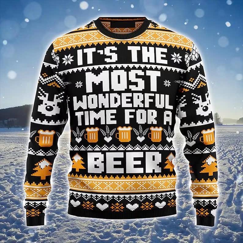 Most Wonderful Time For A Beer Weihnachtspullover - Lustiger Bier Christmas Sweater Für Herren & Damen | Ugly Christmas Sweater