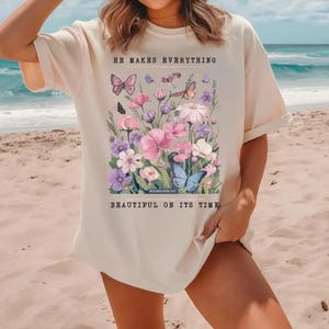 He Makes Everything Beautiful Shirt, Christian Chinoiserie Botanical Tee, Christian Botanical Shirt