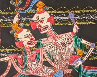 Chittapati Thangka – Hand-Painted in Nepal – Guardians of Impermanence and Sacred Transformation (49 x 38 cm)