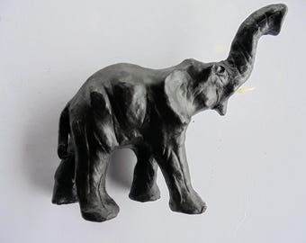 Rare find - Small Black Leather Elephant With Original Tusks