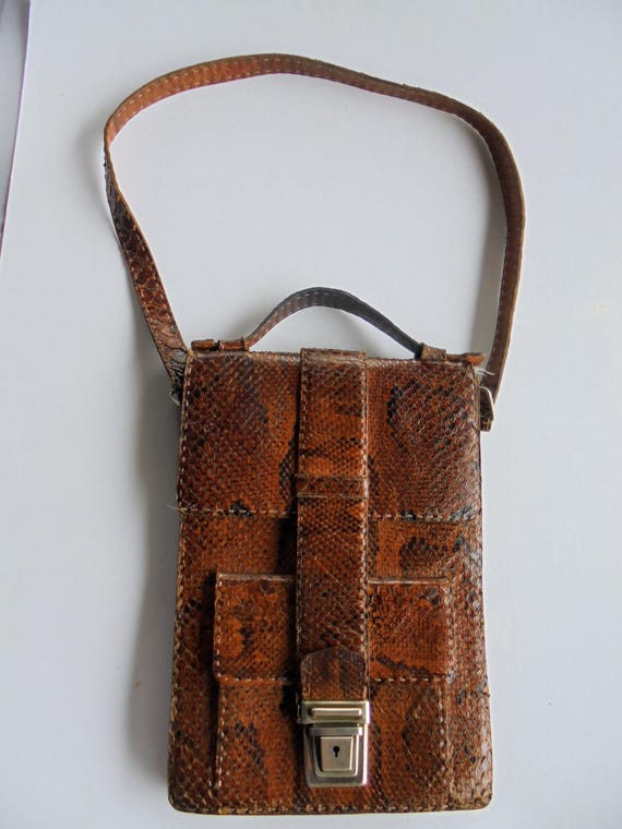Brown Python Snake Skin Handbag Shoulder Bag Purse - image 1