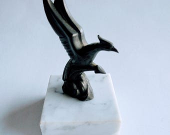 Art Deco Spelter Phoenix Briefbeschwerer auf Marmorsockel
