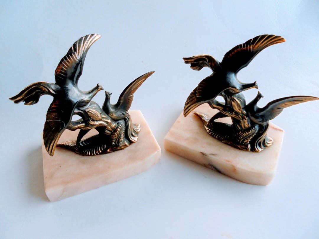 Art Deco Style Brass and Marble Bird of Paradise Bookends - Etsy