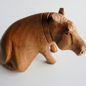 Hand Carved Wooden Seated Hippo Hippopotamus