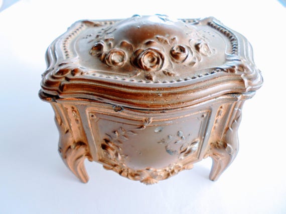 Petit Coffret à Bijoux Ancien - Style Art Nouveau Doré Orfèvrerie - Boîte Vintage Dilecta