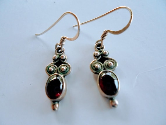 Indian Silver and Ruby Earrings - image 1