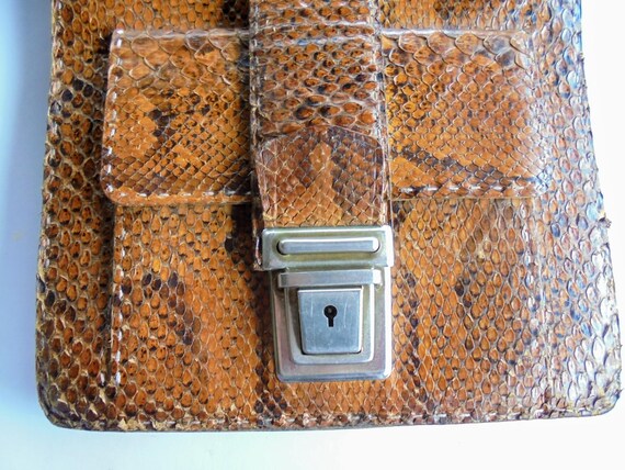 Brown Python Snake Skin Handbag Shoulder Bag Purse - image 3