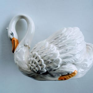 Französischer Keramik weiß Schwan Vase Jardiniere Blumentopf Cache-Pot