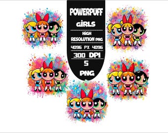 Pakiet PNG Powerpuff Girls: Żywa grafika kreskówkowa (do pobrania cyfrowego)