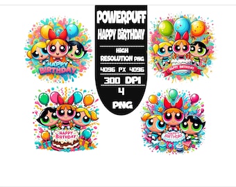 Powerpuff Girls Birthday PNG Bundle: Cartoon Splash Art (Digital Download)