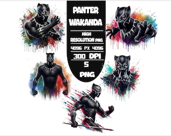 Wakanda Black Panther PNG Bundle: Cartoon Splash Art (Digital Download, 300 DPI)