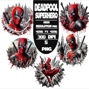Deadpool Angry Set 5 PNG Lebendiges Cartoon Splash PNG Bündel | Sofortdownload | Hochwertige digitale Dateien für Sublimation,Svg,Dtf