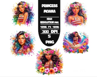 Moana Cartoon PNG-bundel: levendige splash-kunst, sublimatieontwerpen (digitale download)