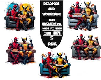 Deadpool & Wolverine Watercolor PNG Set: High-Resolution Digital Art (300 DPI)