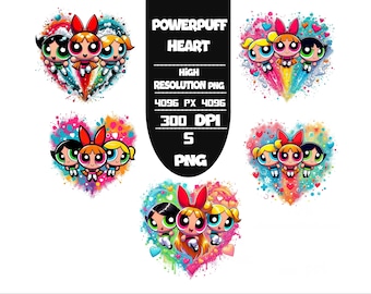 Powerpuff Girls Heart PNG Bundle: Cartoon Graphics (Digital Download, 300 DPI, 4000px)