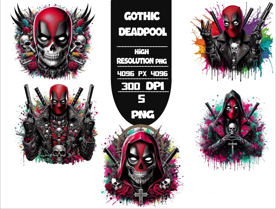 Gothıc Deadpool Set of 5 PNG Watercolor Splash Png Digital Images for ...