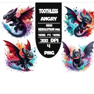 Toothless Set 4 PNG Vibrant Cartoon Splash PNG Bundle | Instant Download | High-Quality Digital Files for Sublimation,Svg,Dtf,Eps