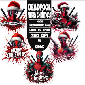 Merry Christmas Deadpool Set 5 PNG Vibrant Cartoon Splash PNG Bundle | Instant Download | High-Quality Digital Files for Sublimation,Svg,Dtf
