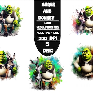 Shrek Clipart Set 5 PNG Vibrant Cartoon Splash PNG Bundle | Instant Download | High-Quality Digital Files for Sublimation,Svg,Dtf,Eps