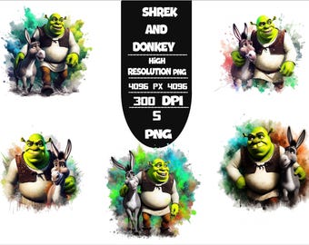 Shrek Cartoon Clipart Set: 5 Vibrant PNG Designs (Digital Download)