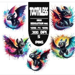 Toothless Set 5 PNG Vibrant Cartoon Splash PNG Bundle | Instant Download | High-Quality Digital Files for Sublimation,Svg,Dtf,Eps