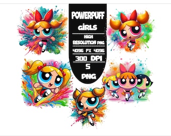 Powerpuff Girls PNG Bundle: Vibrant Cartoon Graphics (Digital Download, 300 DPI)