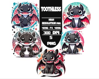 Toothless Cartoon PNG Bundle: Vibrant Splash Art (Digital Download, 300 DPI)