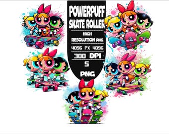 Powerpuff Girls Cartoon PNG Bundle: Zestaw rolek Skate (pobieranie cyfrowe, 300 DPI)