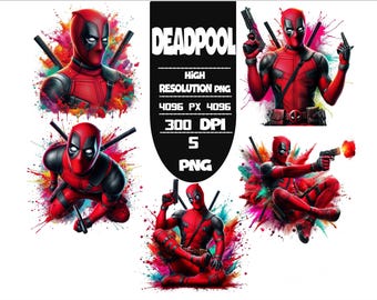 Deadpool Watercolor PNG Set: High-Resolution Digital Art (300DPI)