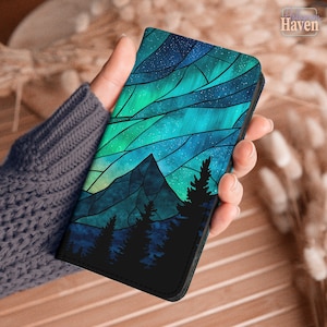 Northern lights wallet case for iPhone 16 pro max 17e Air 17 16e 15 plus 14 13 12 SE Samsung S26 S25 S24 s23 S22 S21 A57 A37 A56 A53 hh030