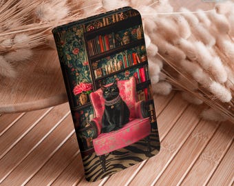 Capa carteira com estampa de gato preto para iPhone 15+ 16e 14 13 12 xr 8 SE Pixel 9 8a 7 Samsung S25 S24 FE s23 S22 S21 Galaxy A56 A35 A53 hh002_w