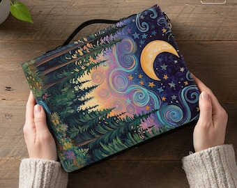 Pochette intégrale Magic forest pour journaux et liseuses, couverture de la Bible avec poignée | Pochette pour protège-livres broché, pochette en similicuir