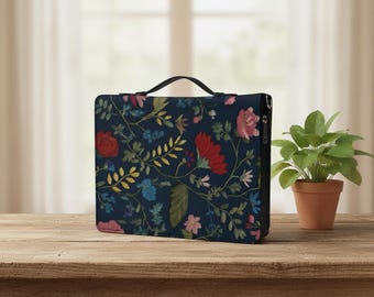 Floral Faux Leather Bible Cover with Handle | All-Over Print Sleeve for Book Protector for Paperbacks, Journals & E-Readers