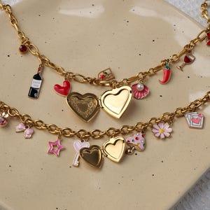 Custom Pick Gold Charm Adjustable, Build Your Own Charm Necklace Personalized 18K Plated Chain, Vintage Style Chunky, Multi Charm DIY