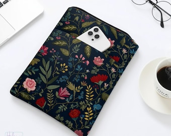 Wild floral Book Sleeve for reMarkable or Kindle with Zipper,  iPad, Pouch book sliding case with pocket, Macbook, field flower case