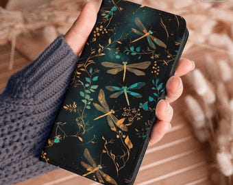 Dragonfly wallet case for iPhone 14 16e 15 plus 13 12 xr 8 SE Pixel 9 pro 8a 7 6 Samsung s23 S25 S24 FE S22 S21 Galaxy A53 A56 A15 hh010_w