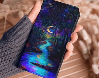 Magic moon wallet case for Samsung S25 S24 FE s23 S22 S21 S20 Galaxy A56 A54 A35 A15 iPhone 16 15 14 13 12 xr 8 SE Pixel 9 pro 8a 7 hh008_w