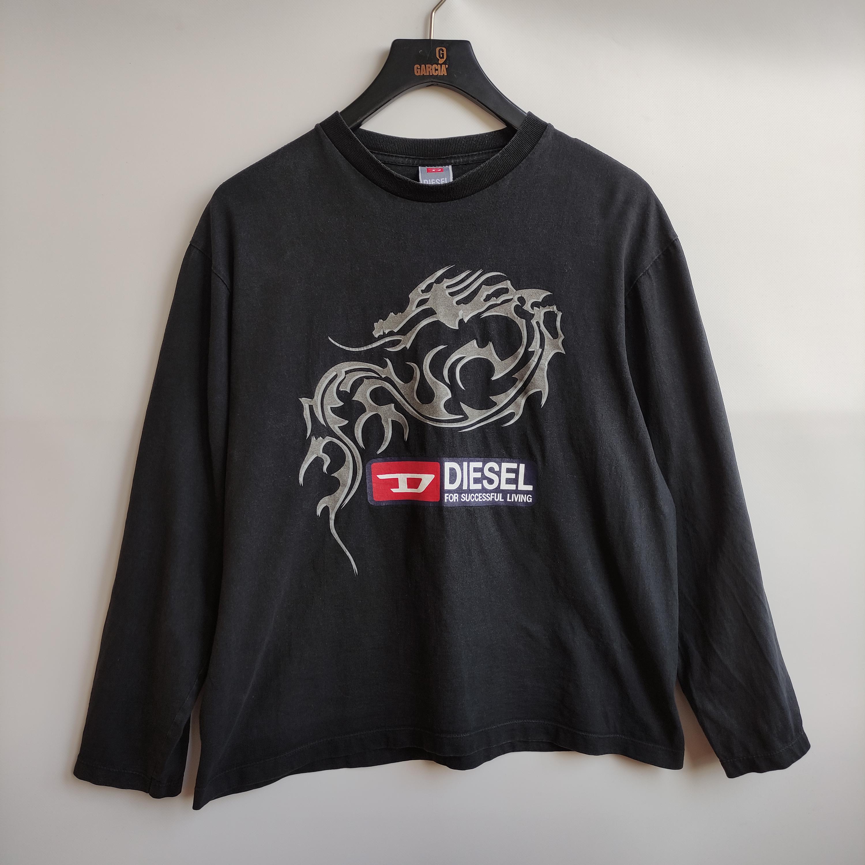 Vintage Black Diesel Dragon Print Long Sleeve T-shirt 90's Y2K