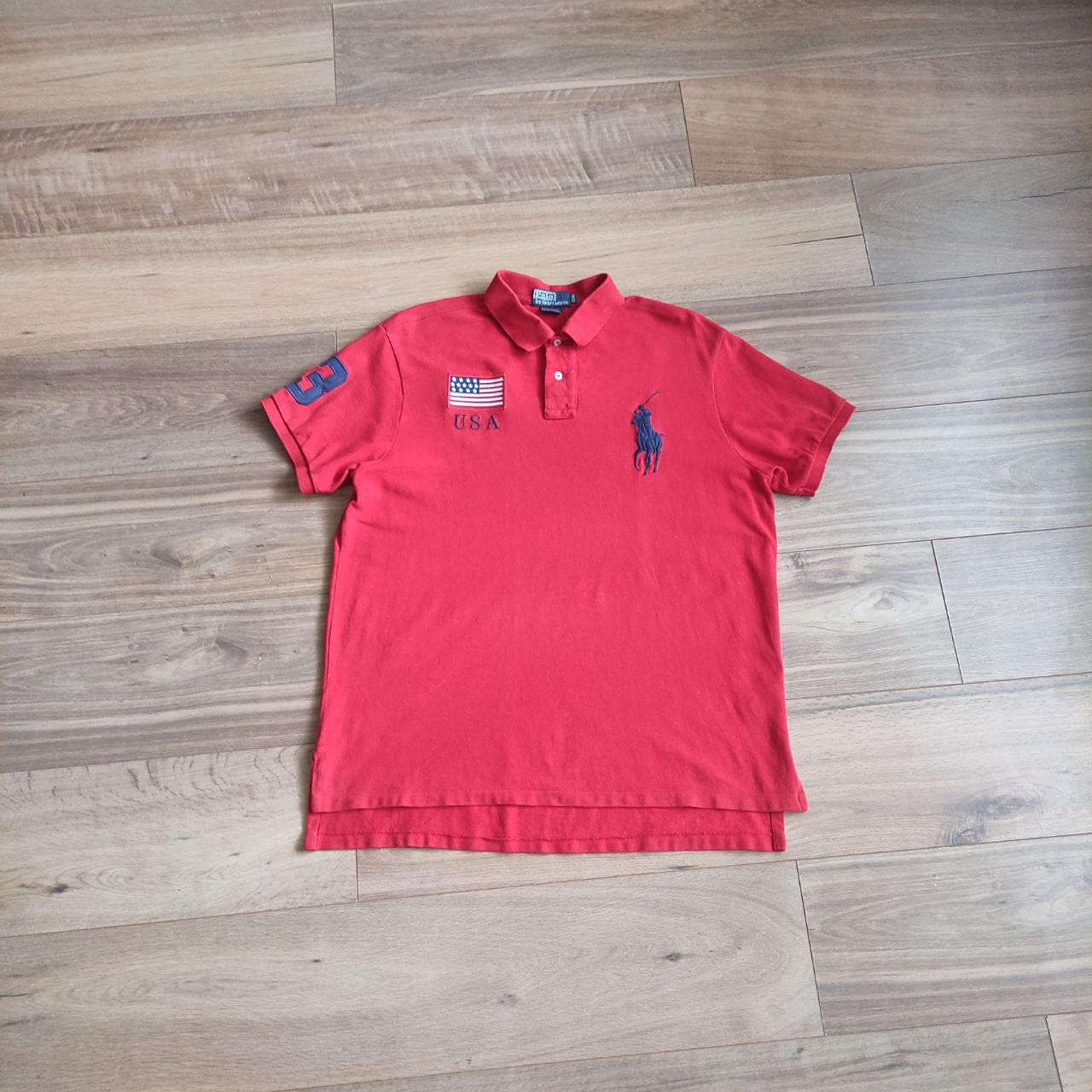 VINTAGE Polo Ralph Lauren Rugby Shirt Size XL Big Pony #3 Red Flag 