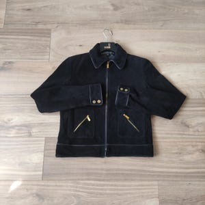 Vintage Ralph Lauren Women&#39;s Black Leather Jacket With Gold Zip US 6