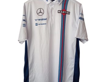 Vintage Williams Martini Racing F1 Polo Shirt Mercedes Motorsport Formula 1 Sponsor Team White Size XL