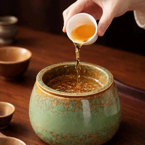 Ceramic Tea Waste Jar with Strainer, Gongfu Tea Water Discard Bowl, Kung Fu Tea Set Accessory, Large Tea Drain Bowl