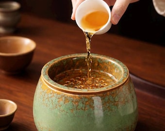Ceramiczny pojemnik na odpadki herbaciane z sitkiem, miska na wodę z herbaty Gongfu, akcesorium do zestawu do herbaty Kung Fu, duża miska do odsączania herbaty